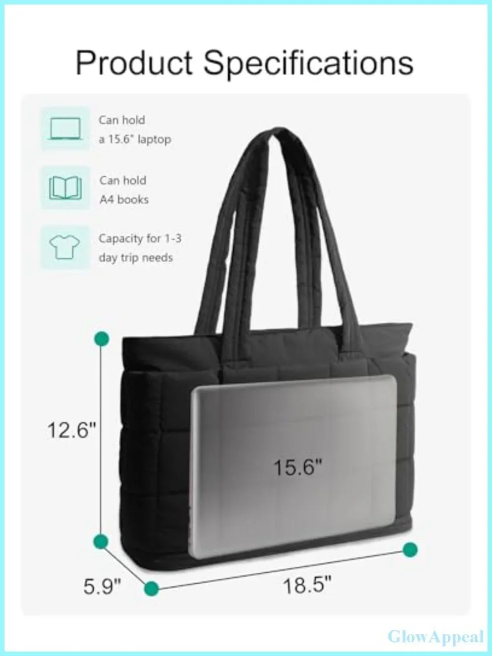 Puffer Work Tote Bag for Women, Large Expandable Travel Laptop Purse, Nylon
